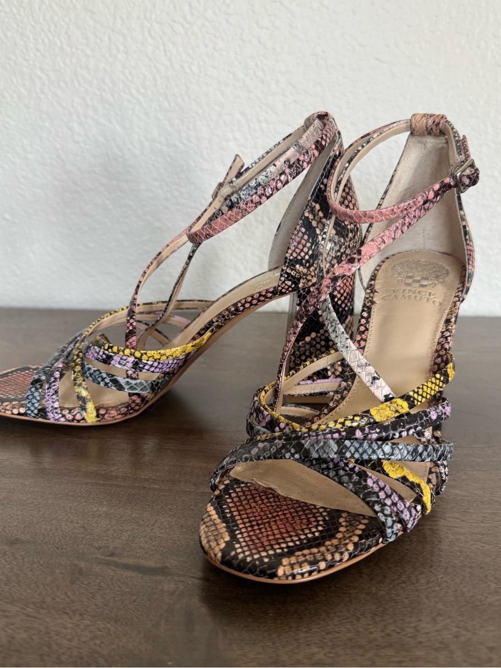 Vince Camuto Rainbow Snake Python Print Strappy Sandals Heels 8.5